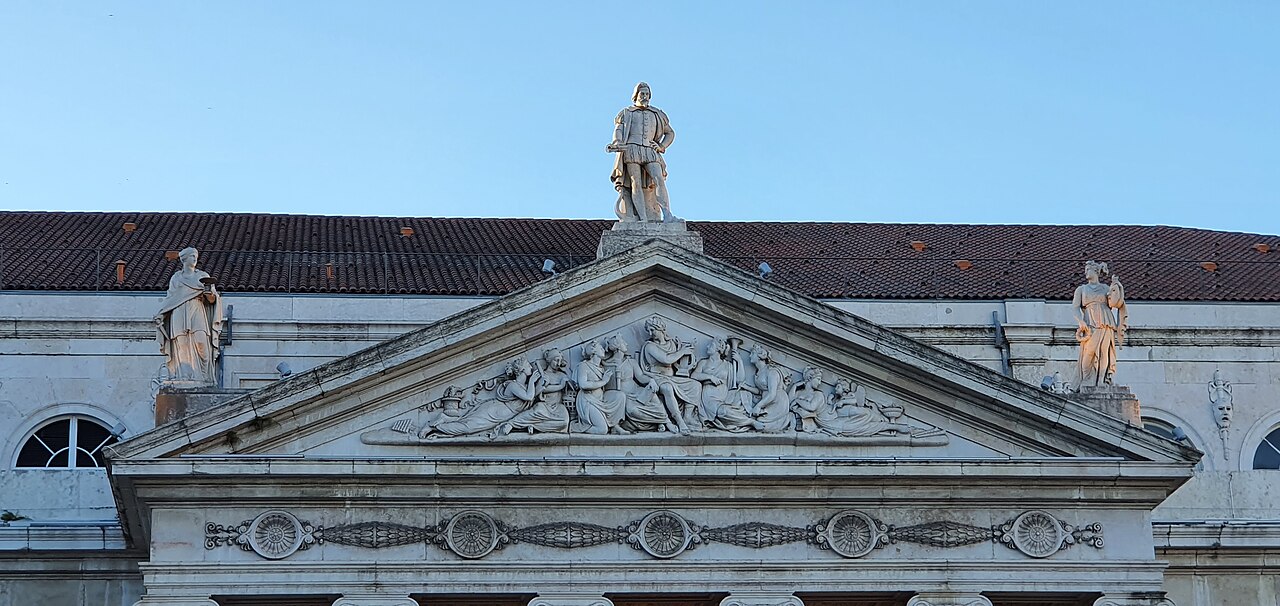Theatre pediment and statue of Garrett